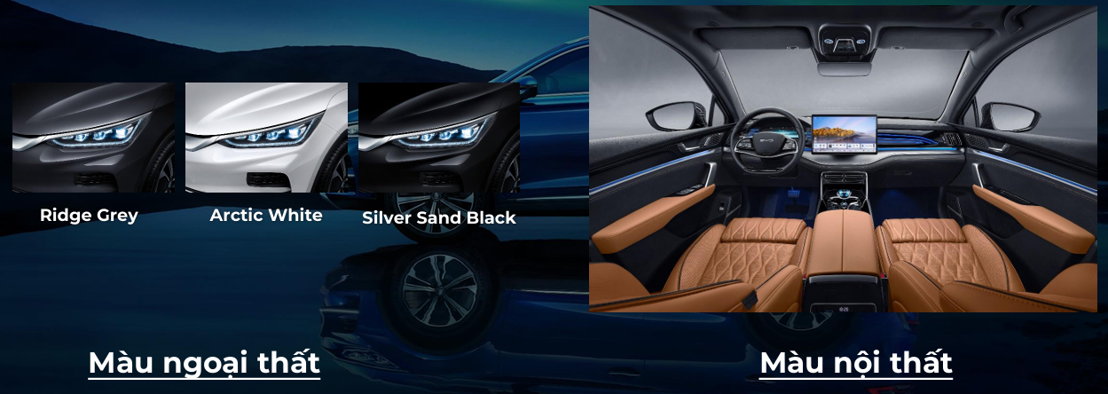 Bảng màu BYD Sealion 8 – Ridge Grey, Arctic White, Silver Sand Black, nội thất Nappa nâu