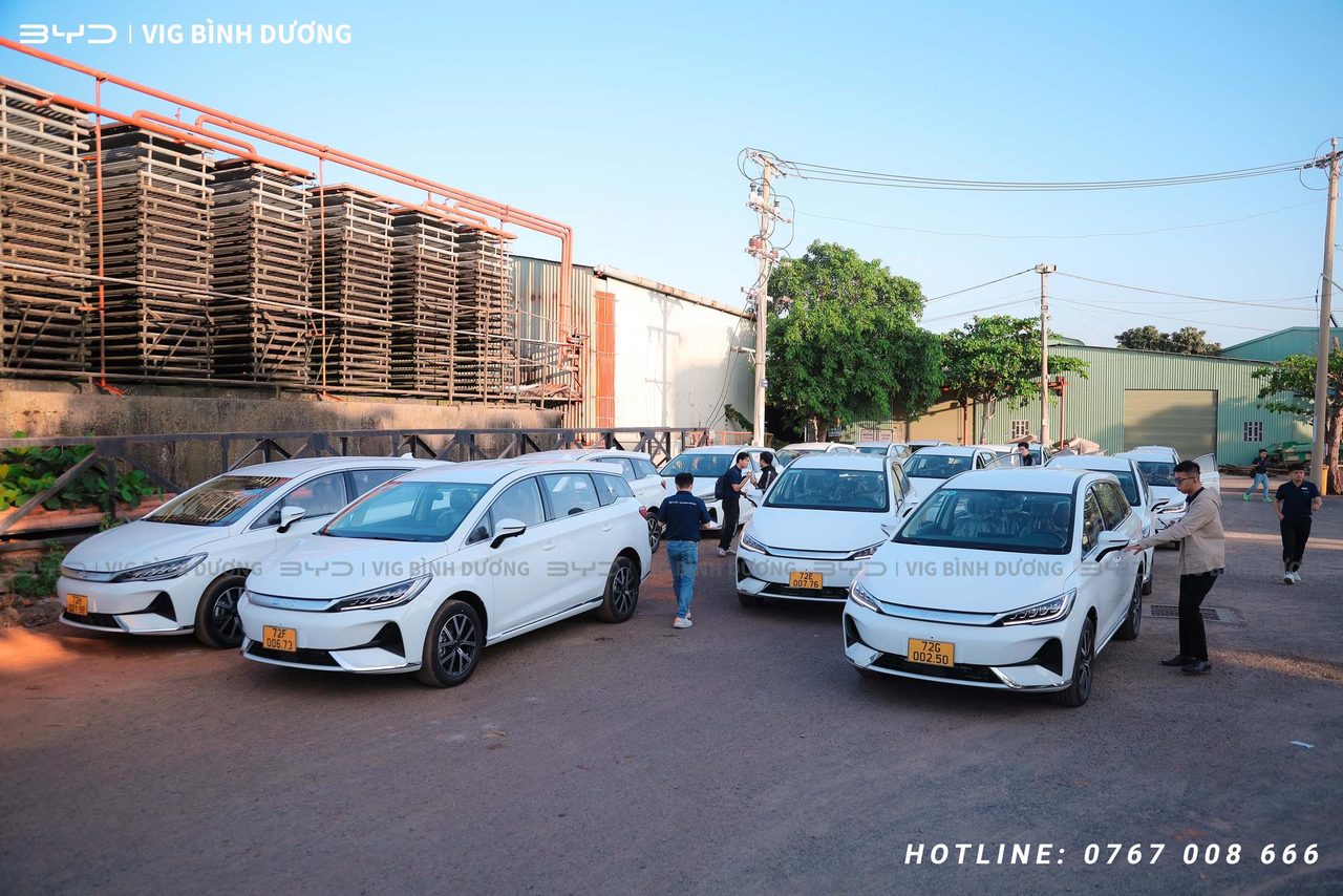 Lô xe BYD M6 biển vàng bàn giao cho doanh nghiệp chạy dịch vụ tại BYD Bình Dương
