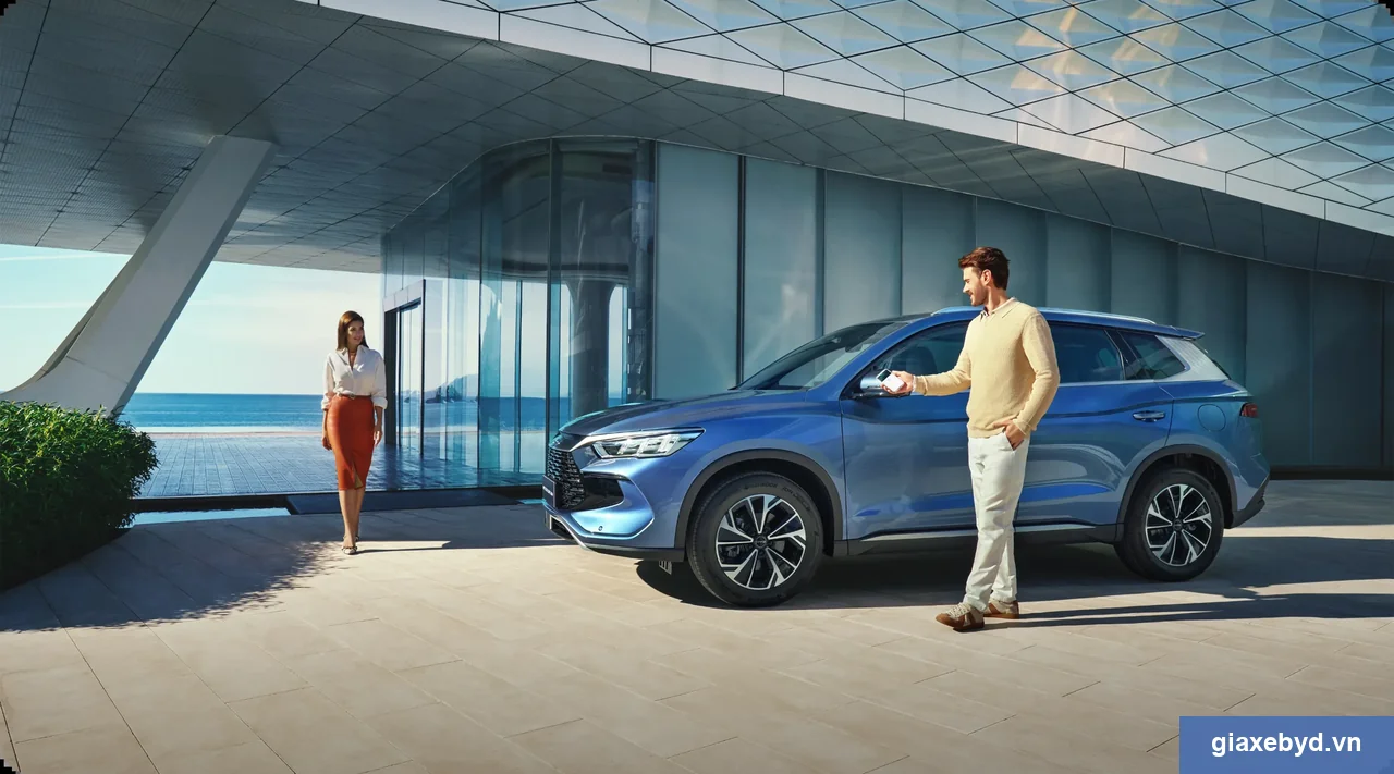BYD Sealion 5 DM-i mở khoá bằng chìa khoá thông minh trước không gian sống hiện đại