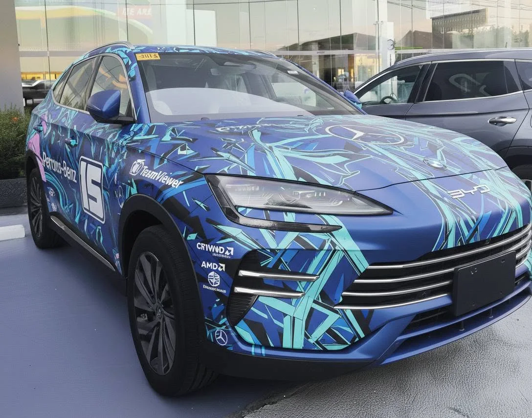 BYD Sealion 6 dán decal họa tiết xanh nghệ thuật (ảnh mô phỏng)